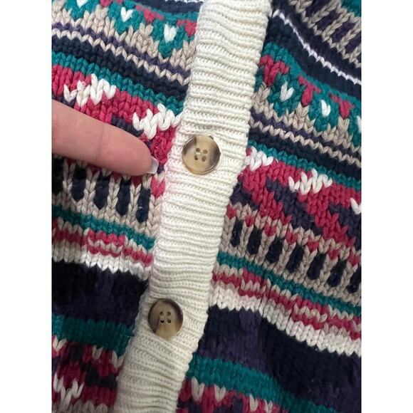 Vintage Eddie Bauer Cardigan Small Sweater Cotton Cottage Green Pink Pattern - Picture 8 of 11